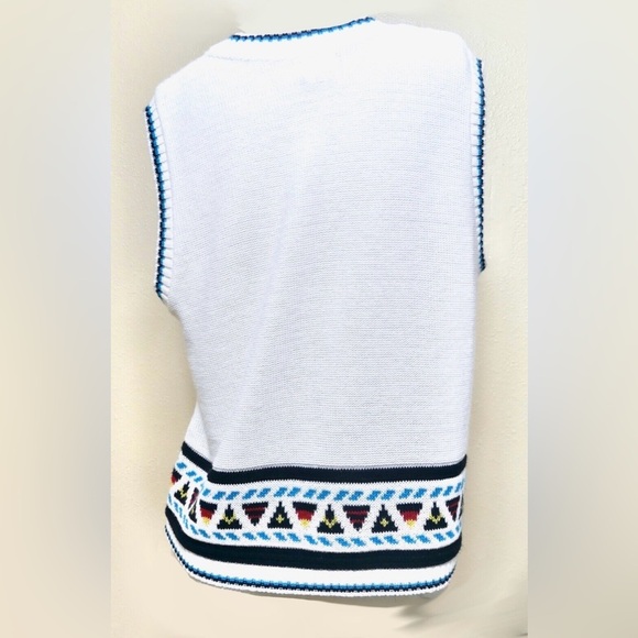 Vintage 80s Preppy Cricket Lane Nautical Knit White Vest Oversize Size M - Picture 3 of 7